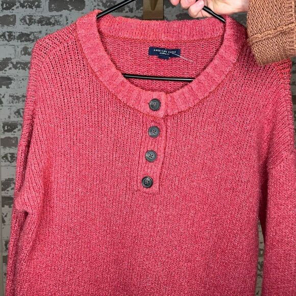 American Eagle | women pink knitted Henley top jegging fit - Picture 1 of 8